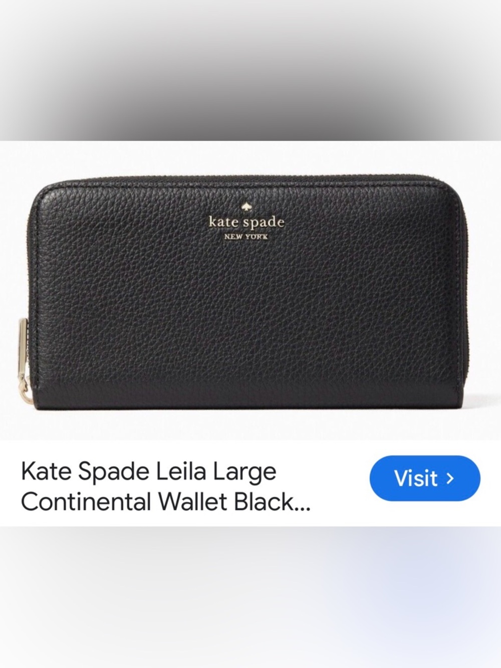 kate spade Black Pebbled Leather Zip-Around Wallet